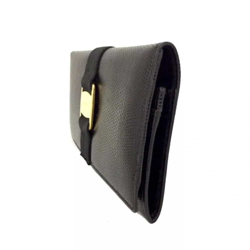Authentic Salvatore Ferragamo Vara Black Leather Long Bifold Wallet EUC - Picture 3 of 8